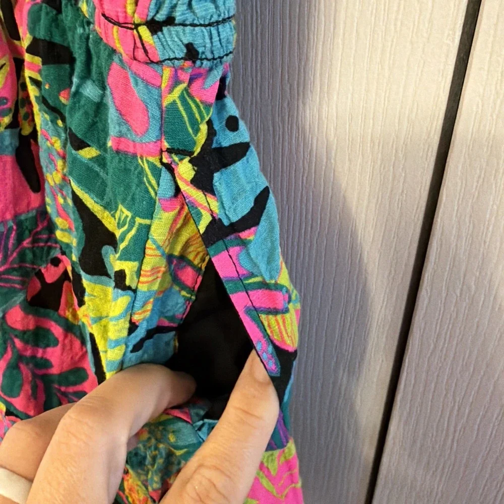 Cat & Jack Girls Cut-Out Maxi or Midi Dress Smocked Sleeveless Tropical Neon XS